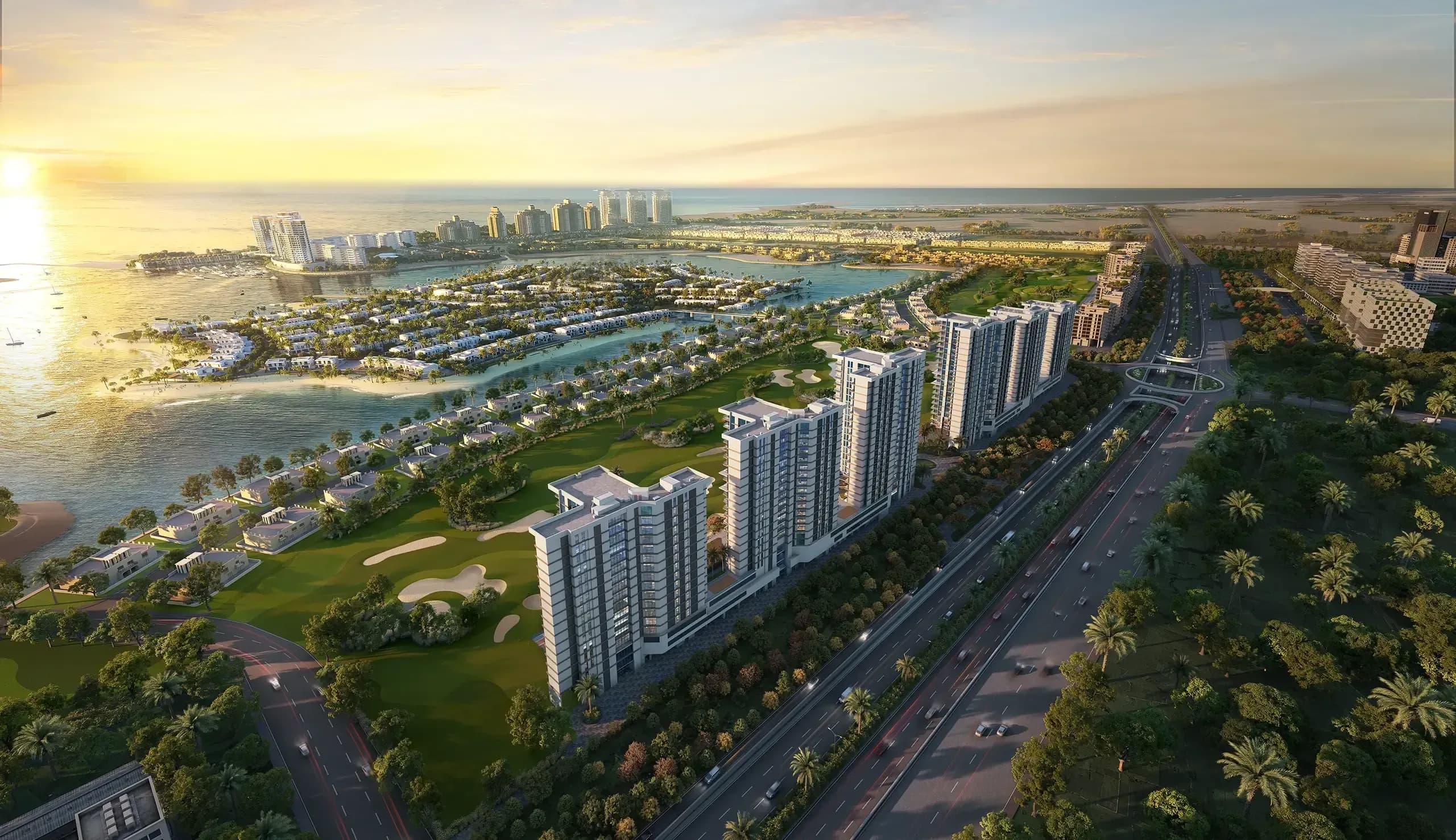 Al Hamra Greens Aerial Evening.webp